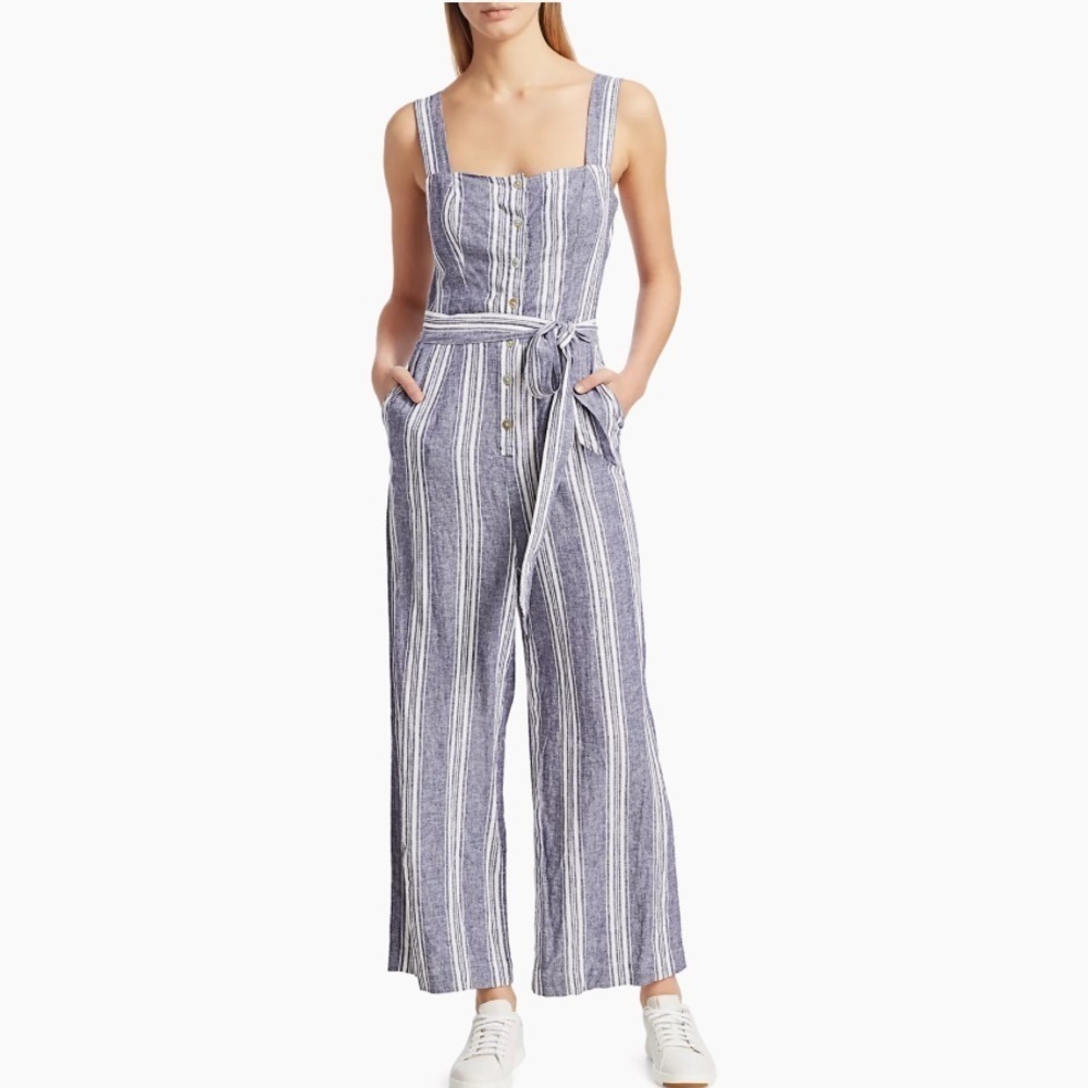 Rails Kyra Seaport Stripe Jumpsuit Blue White Linen Blend XS